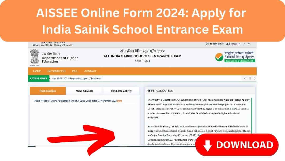 AISSEE Online Form 2024 Apply for All India Sainik School Entrance