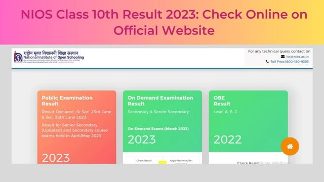NIOS Class 10th Result 2023: Check Online on Official Website