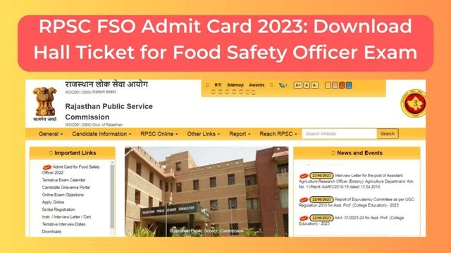 RPSC FSO Admit Card 2023: Download Hall Ticket for Food Safety Officer Exam