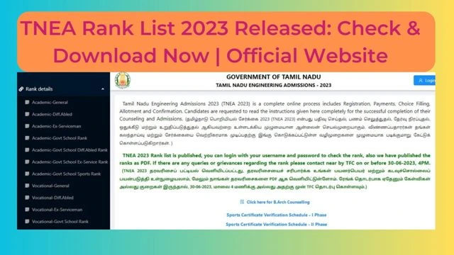 TNEA Rank List 2023 Released: Check & Download Now | Official Website