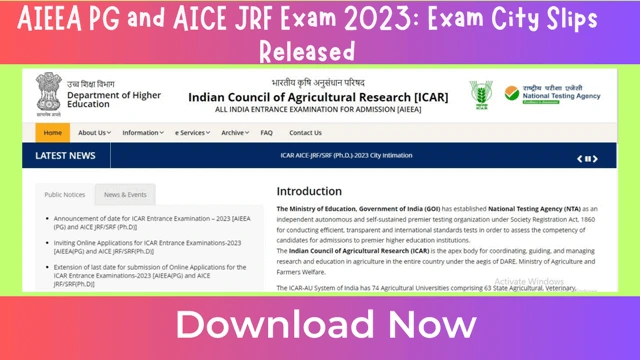 AIEEA PG and AICE JRF Exam 2023: Exam City Slips Released