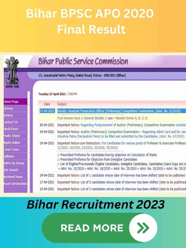 Bihar BPSC APO 2020 Final Result